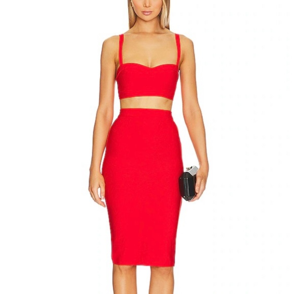 superdown Red Two-Piece Crop Top & Pencil Skirt Set